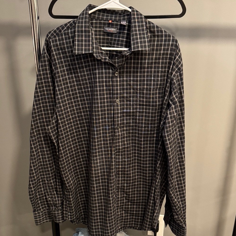Van Heusen Black and White Plaid Shirt